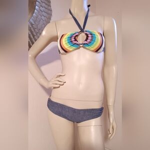 Vitamin A multicolor top solid bottom 2 piece bathing suit